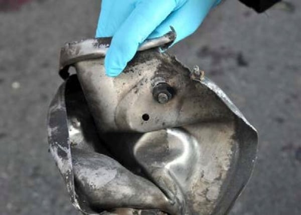 This pressure cooker fragment was part of one of the explosive devices.