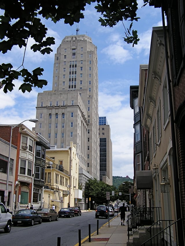 The 500-block of Court Street in Downtown Reading, with Berks County courthouse on the left