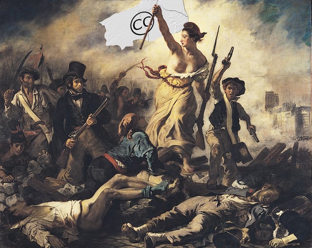 Creative Commons guiding the contributors. This image is a derivative work of Liberty Leading the People by Eugène Delacroix.