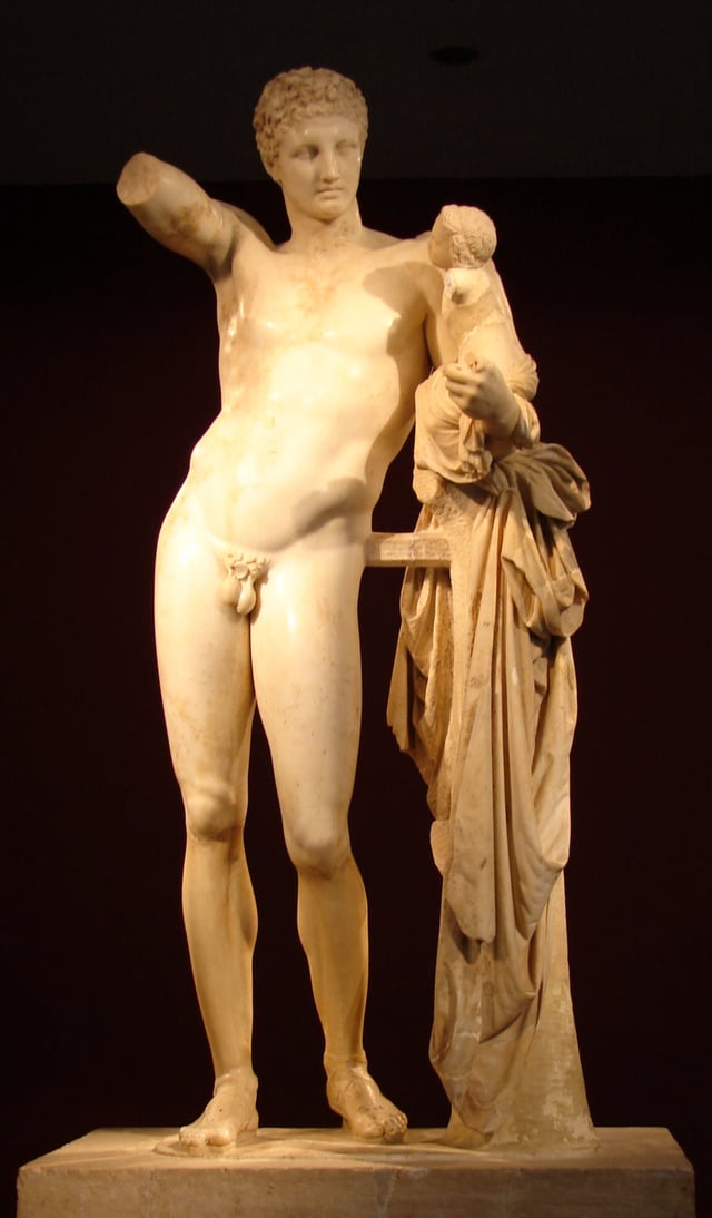 Hermes and the Infant Dionysus by Praxiteles, (Archaeological Museum of Olympia).