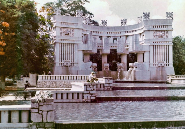 Yucatec Maya architecture in The Americas Park (Parque de las Américas) located near downtown Merida. The park is a social and cultural place for the residents.