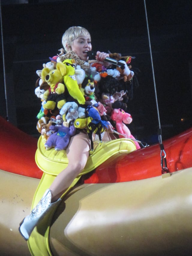 Cyrus performs on the Bangerz Tour in Vancouver in February 2014.