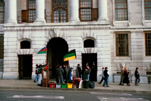 Anti-apartheid protest at South Africa House in London, 1989