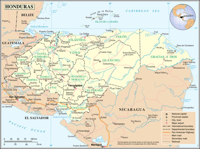 A map of Honduras.