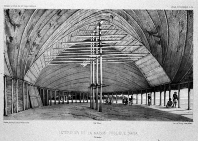 Interior of Samoan house, Apia, Urville 1842.