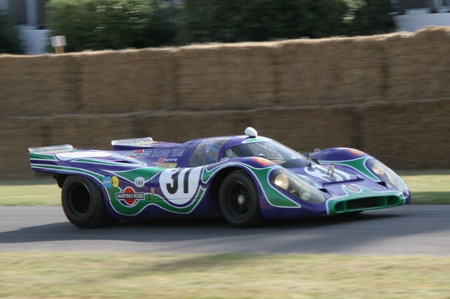 The Martini Racing blue and green "psychedelic" livery on a 1970 917K. This car raced at Watkins Glen in 1970.