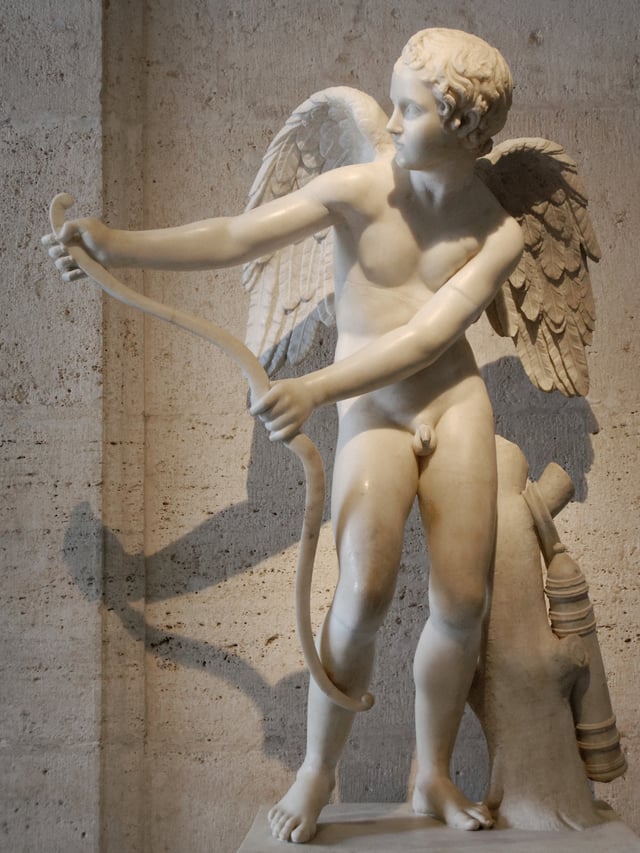 Roman copy of a Greek sculpture by Lysippus depicting Eros, the Greek personification of romantic love