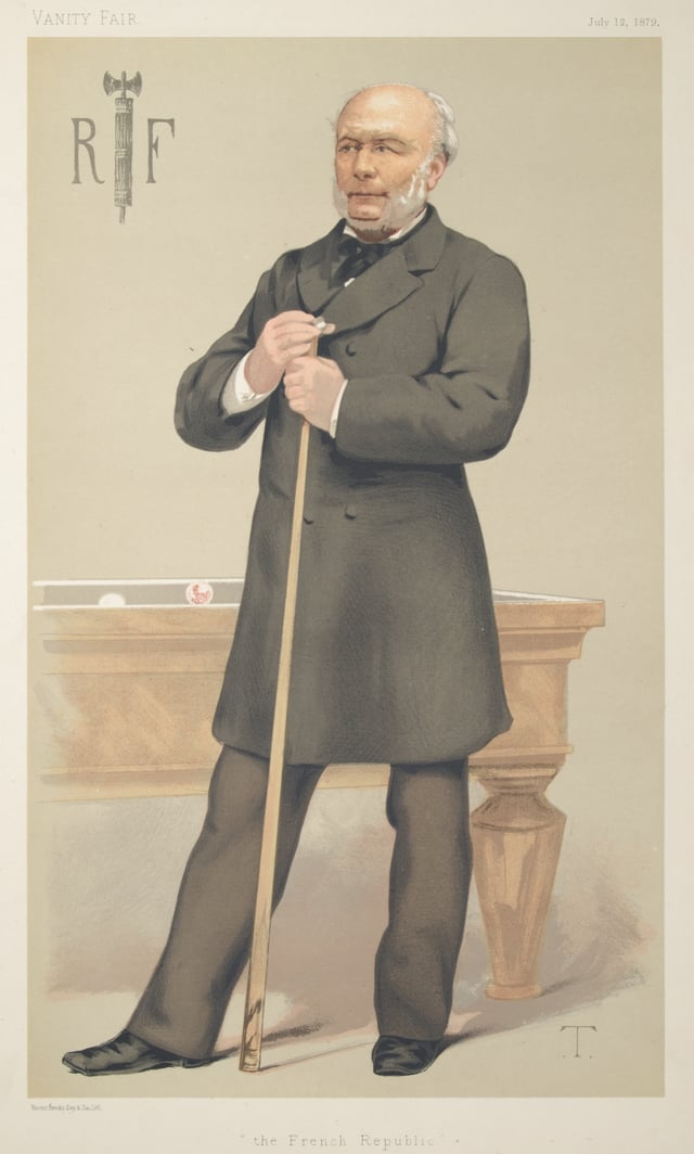 A portrait of Grévy as a billiards player from 12 July 1879 issue of Vanity Fair.