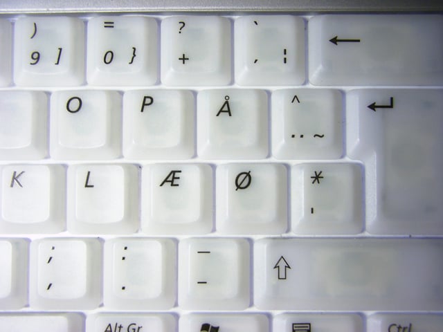 Danish keyboard with keys for Æ, Ø, and Å.