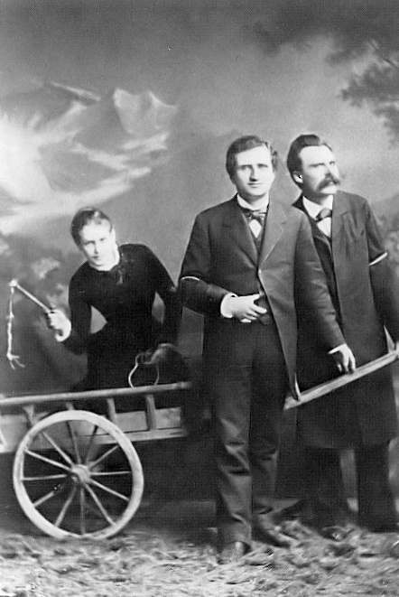 Lou Salomé, Paul Rée and Nietzsche in 1882 as the three traveled through Italy, planning to establish an educational commune together, but the friendship disintegrated in late 1882 due to complications from Rée and Nietzsche's mutual romantic interest in Salomé