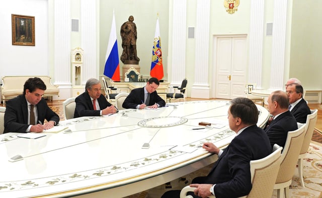 Guterres with Russian President Vladimir Putin and Foreign Minister Sergey Lavrov, 24 November 2016