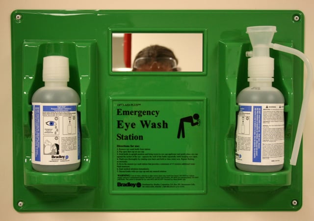 An eyewash station in a laboratory.