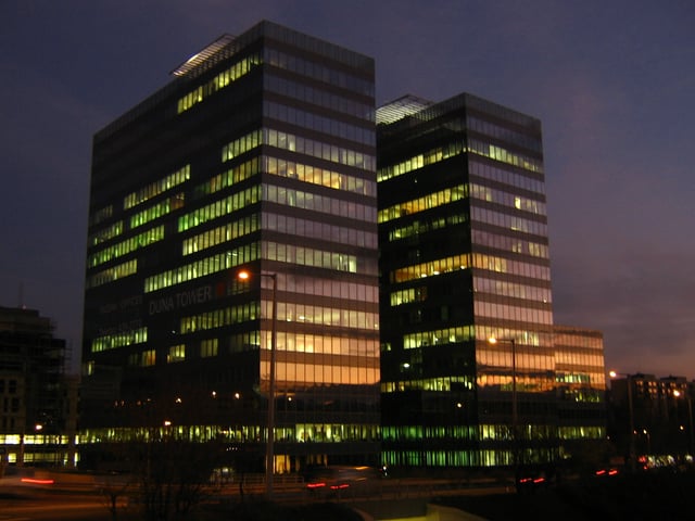 Danube towers in Budapest's central business district, base for MetLife, IBM, Huawei or OTP Bank