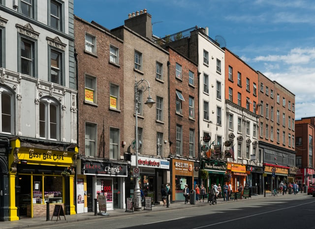 Brick architecture of multi-storey buildings in Dame Street in Dublin
