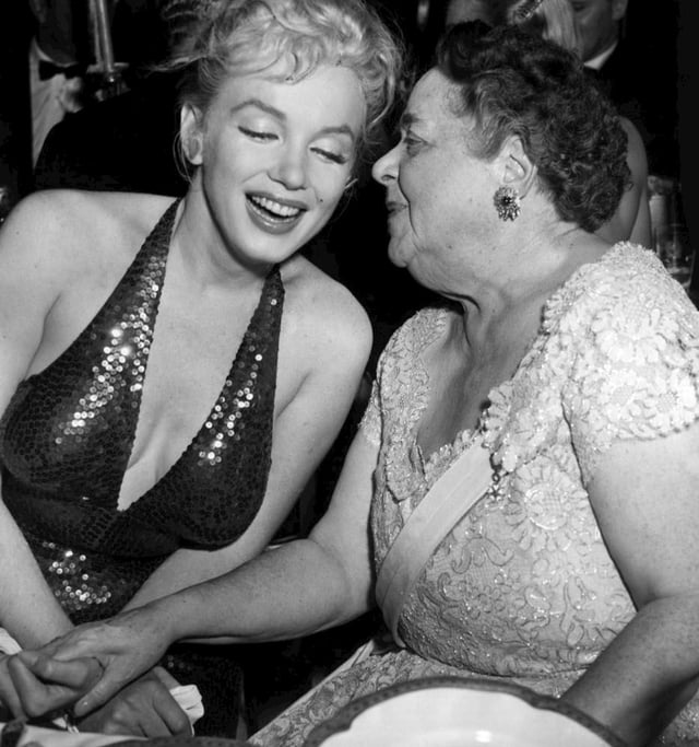 Marilyn Monroe with organizer Elsa Maxwell at the 1957 April in Paris Ball