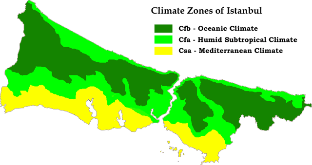 Microclimates of Istanbul according to Köppen–Geiger classification system