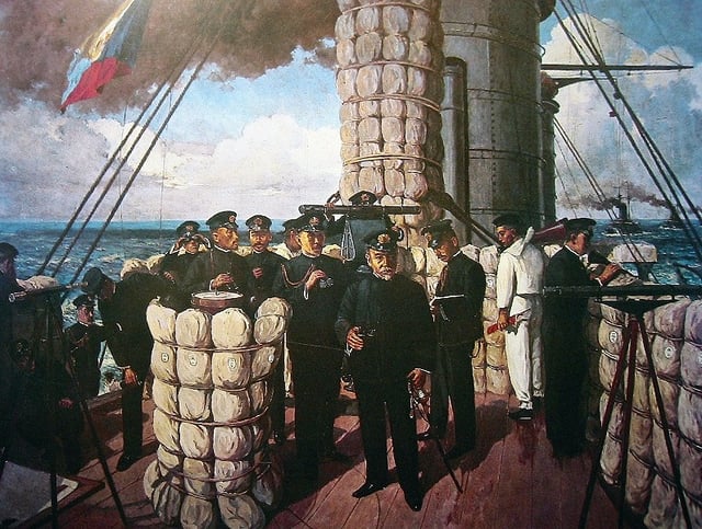 Painting of Admiral Heihachirō Tōgō on the bridge of the Japanese battleship Mikasa, before the Battle of Tsushima in 1905