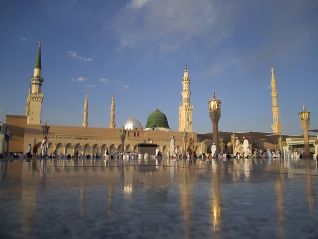 The Mosque of the Prophet in Medina containing the tomb of Muhammad