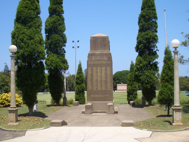 Mosman War Memorial, designed by Peter Kaad, and Allan Border Oval