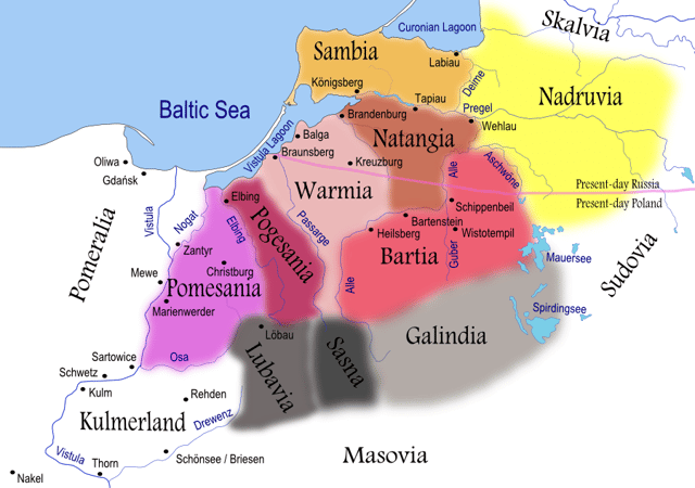 Old Prussian clans in the 13th century (Sambia - orange)