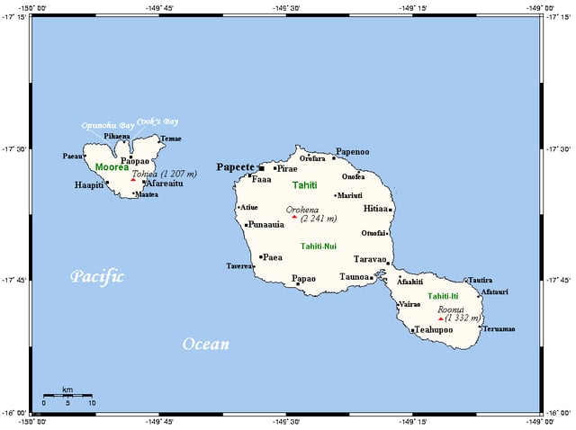 Map of Mo'orea and Tahiti