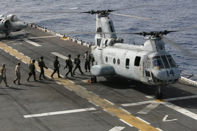 Israeli soldiers training alongside the 26th Marine Expeditionary Unit on the USS Kearsarge