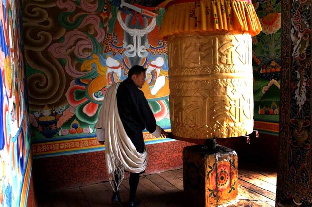 Vajrayana Prayer wheels have tantric mantras engraved on the surface.