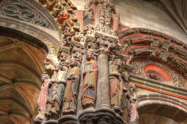 Romanesque façade in the Cathedral of Ourense (1160); founded in the 6th century, its construction is attributed to King Chararic.