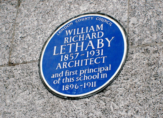 Central School of Art and Design, Southampton Row, Holborn, London WC1B 4AP: Blue Plaque for William Lethaby, first Principal of the Central School of Arts and Crafts, placed by London County Council in 1957