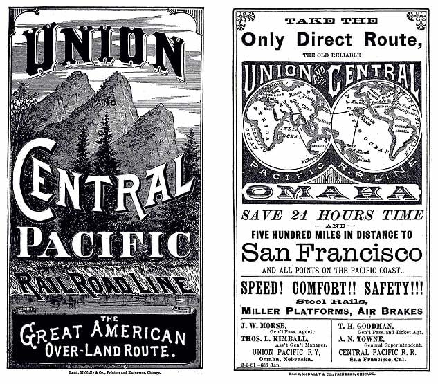 UPRR & CPRR "Great American Over-Land Route" Timetable cover 1881