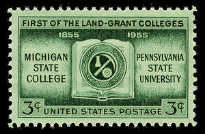 USPS commemorative stamp showing the first federal land-grant colleges