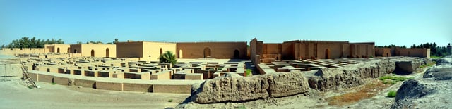 Panorama view of the reconstructed Southern Palace of Nebuchadnezzar II, 6th century BC, Babylon, Iraq