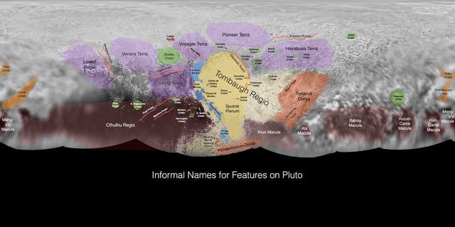 The portions of Pluto's surface mapped by New Horizons (annotated)