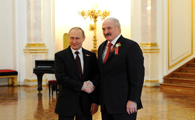 President Alexander Lukashenko, shaking hands with Russian President Vladimir Putin, 2015