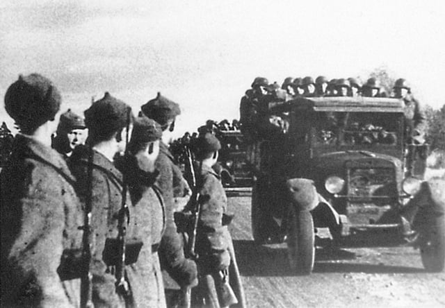 The Red Army entering Estonia in 1939 after Estonia had been forced to sign the Bases Treaty