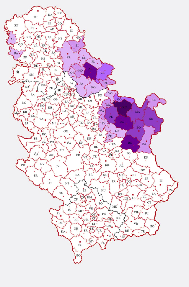 Romanian language in entire Serbia Romanians of Serbia)