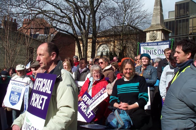A trade union protest by UNISON while on strike