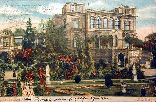 Villa Berg, the summer residence of the royalty of Wurttemberg built from 1845–1853, in a colorized photograph from 1910.