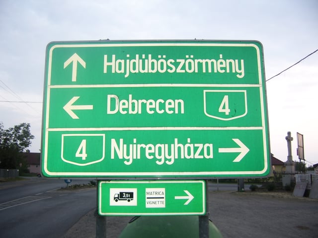Hungarian language road sign