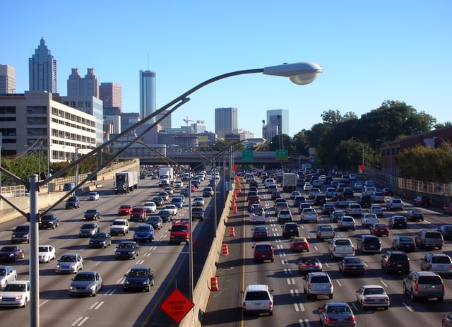 Traffic congestion, such as this on the Downtown Connector in Atlanta, is tied to photochemical smog.