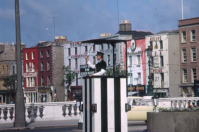 Garda directing traffic in Dublin during the 1960s
