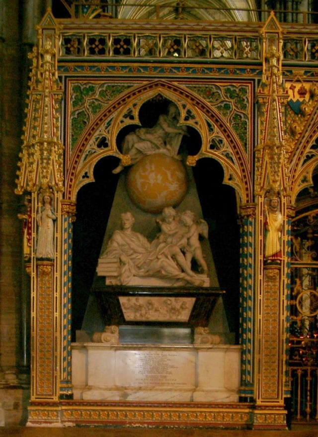 Newton's tomb monument in Westminster Abbey