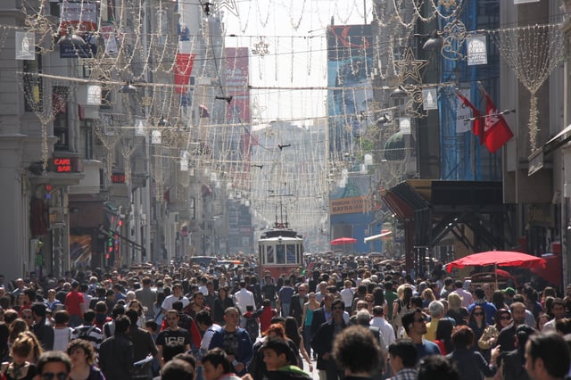 İstiklal Avenue is visited by nearly three million people on weekend days.