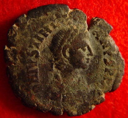 Justinian I, depicted on an AE Follis coin