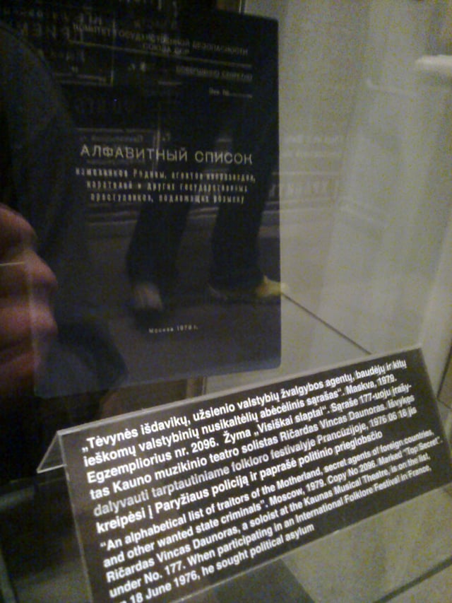 KGB traitors list seen in Museum of Genocide Victims Vilnius: originally marked top secret