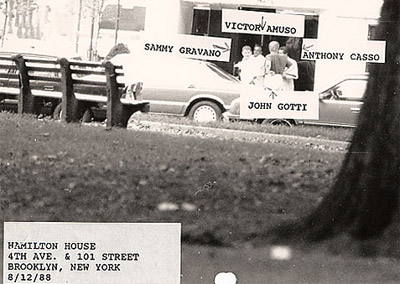 FBI surveillance photograph of Gravano, Gotti, Amuso and Casso in Bay Ridge, Brooklyn