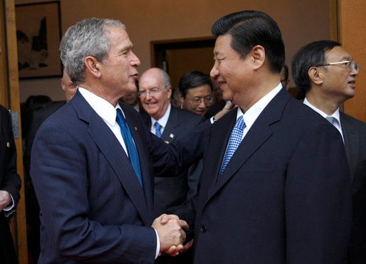 Xi Jinping greeting U.S. President George W. Bush in August 2008