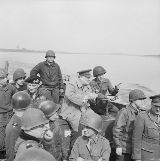 Churchill's crossing of the Rhine river in Germany, during Operation Plunder on 25 March 1945