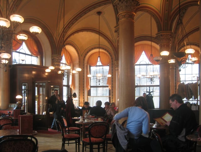 Café Central in Vienna, Austria. A staple of the Viennese coffee house tradition, it has remained open since 1876.