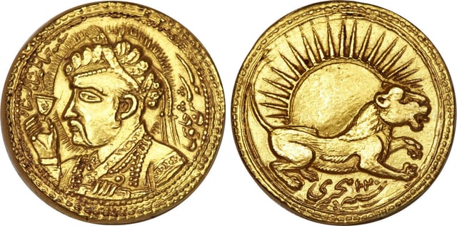 Leo on the reverse of the gold coin of Jahangir of India